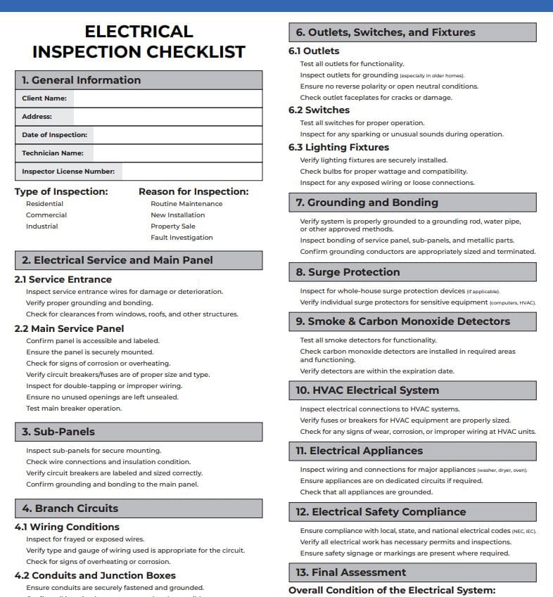 electrical inspection checklist pdf free download